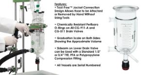 Reaction Vessels, Jacketed, Benchtop, Tool-Free Flat Flanges, Jacketed Lab Reactor, Chemglass