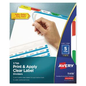 Avery® Index Maker® Clear Label Punched White Dividers with Color Tabs