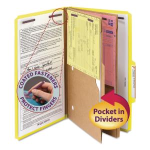 Smead® Six-Section Pressboard Top Tab Pocket-Style Classification Folders with SafeSHIELD™ Coated Fastener