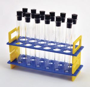 Test Tube Rack with 24 ml Glass Tubes and Rubber Stoppers
