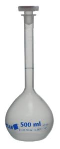 Volumetric flask with NS stopper, PP, class B, 500 ml,  pack 2