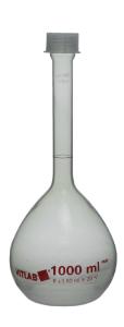 Volumetric flask, PMP, with screw cap, class B, 1000 ml,  pack 1