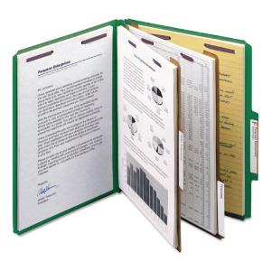 Smead® Six-Section Colored Pressboard Top Tab Classification Folders with SafeSHIELD™ Coated Fastener
