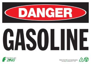 ZING Green Safety Eco Safety Sign, DANGER Gasoline