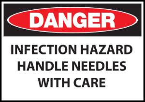 ZING Green Safety Eco Safety Sign DANGER, Infection Hazard Handle Needles with Care