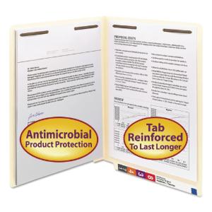 Smead® Manila Reinforced End Tab Folders with Fasteners and Antimicrobial Product Protection