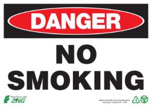 ZING Green Safety Eco Safety Sign, DANGER No Smoking