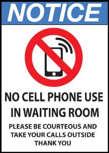 ZING Green Safety Eco Safety Sign NOTICE No Cell Phone Use In Waiting Room Please Be Courteous And Take Your Calls Outside Thank You