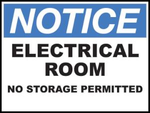 ZING Green Safety Eco Safety Sign NOTICE Electrical Room No Storage Permitted