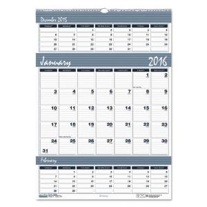 House of Doolittle™ Bar Harbor Wirebound Three-Months-per-Page Wall Calendar, Essendant