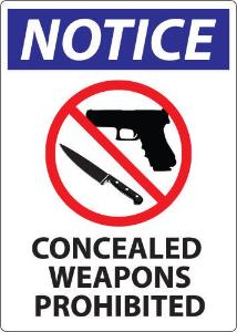 ZING Green Safety Concealed Carry Sign, Notice Concealed Weapons
