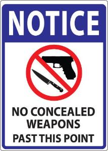 ZING Green Safety Concealed Carry Sign, Notice No Concealed Weapons