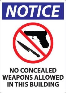 ZING Green Safety Concealed Carry Sign, Notice No Concealed Weapons