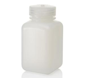 Square wide-mouth HDPE bottle with closure