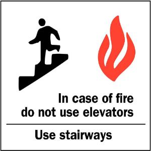 ZING Green Safety Eco Safety Sign, In Case of Fire Use Stairs w/Picto