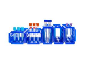 Clinical 4-way tube rack, blue