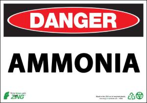 ZING Green Safety Eco Safety Sign, DANGER, Ammonia