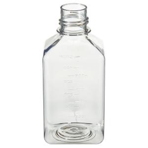 Square PET media bottles without closure sterile, shrink-wrapped trays