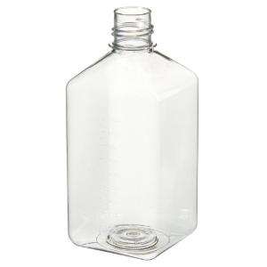 Square PET media bottles without closure sterile, shrink-wrapped trays