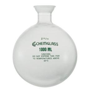 Receiving Flasks, Round Bottom, Single Neck, Spherical Joints, Plastic Coated, Chemglass