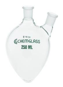 Flasks, Heavy Wall, Pear-Shaped, 2-Necks, Chemglass