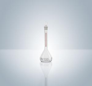 Volumetric Flasks with [ST] Glass Stopper, Red Stripe, Class A, Hirschmann