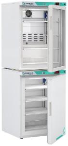 White diamond glass door refrigerator and freezer combo unit (–20 °C)