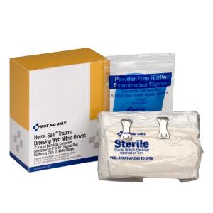 Hema-Seal Trauma Dressing with Nitrile Exam Gloves, First Aid Only