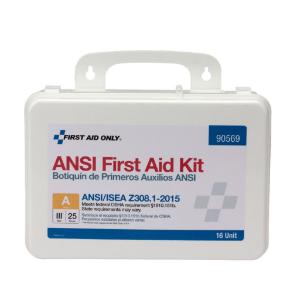 25 Person 16 Unit First Aid Kit, Plastic, Weatherproof, ANSI A, First Aid Only