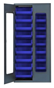 76017-094 - 36IN CLEAR DOOR CABINET W/ 18 BLUE BINS