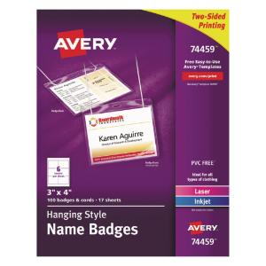 Avery® Neck Hanging-Style, Flexible Badge Holders with Laser/Inkjet Inserts