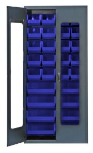 76017-080 - 36IN CLEAR DOOR CABINET W/ 28 BLUE BINS