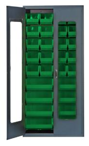 76017-082 - 36IN CLEAR DOOR CABINET W/ 28 GREEN BINS