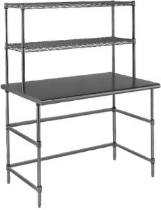 AdjusTable® Workstations, Stainless Steel Solid Top with Overshelves, Stainless Steel Base, Eagle MHC™