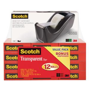 Scotch® C60 Black Dispenser Plus 12 Rolls Scotch® Transparent 600 Tape