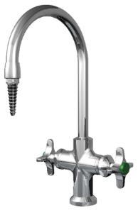 Deck-Mounted Gooseneck Mixing Faucets, with Four-Arm Handles, WaterSaver Faucet
