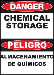 ZING Green Safety Eco Safety Sign Bilingual, DANGER, Chemical Storage Almacenamiento De Quimicos