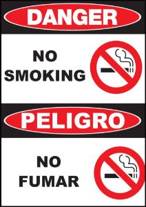 ZING Green Safety Eco Safety Sign Bilingual, DANGER, No Smoking No Fumar