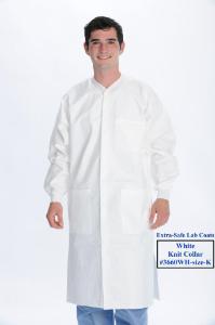 Extra-Safe lab coats - 3 pockets (White, Knit Collar)