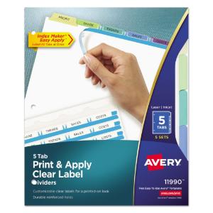 Avery® Index Maker® Unpunched Clear Label Dividers with Contemporary Color Tabs