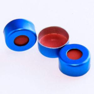 11 mm Pre-Assembled Blue Aluminum Crimp Cap with PTFE/Red Rubber Septa