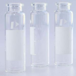 Clear glass crimp top vial with write-on patch, 20 ml, 100/pk