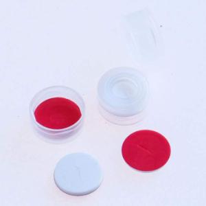 Pre-assembled clear polyethylene snap cap with pre-slit PTFE/silicone (red/white) septa, 11 mm, 100/pk