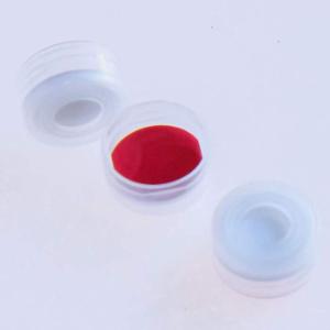 Pre-assembled clear polyethylene snap cap with PTFE/silicone (red/white) Septa, 100/pk, 11 mm
