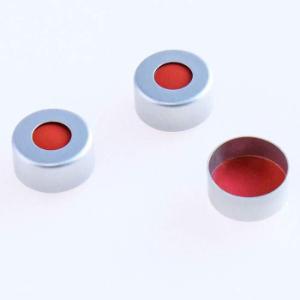 11 mm Pre-Assembled Silver Aluminum Crimp Cap with PTFE/Red Rubber Septa, 100/pk