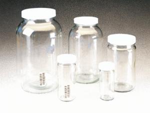 Wide-mouth tall-profile clear glass jars with ptfe-lined closures