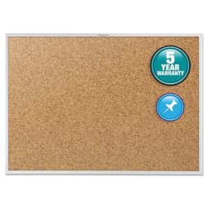 Quartet cork bulletin board, natural cork/fiberboard, 24×18, aluminum frame