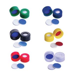 WHEATON® µL MicroLiter® 9mm caps with septa, PTFE / silicone septa, bonded PTFE / silicone septa, blue