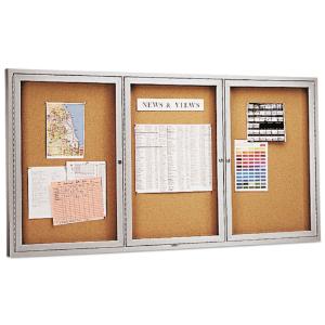 Quartet enclosed bulletin board, natural cork/fiberboard, 72×36, aluminum frame