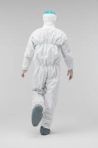 SMS Easy2Gown coverall, coverall with attached boots, Easy2Gown, elastic wrists and ankles, zipper closure, individually packaged, white, small